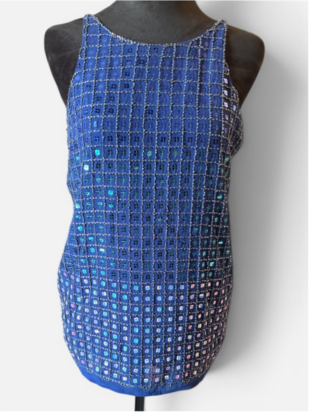 Verty Royal Blue Iridescent Embellished Tank Top with Adjustable Straps - SIze L